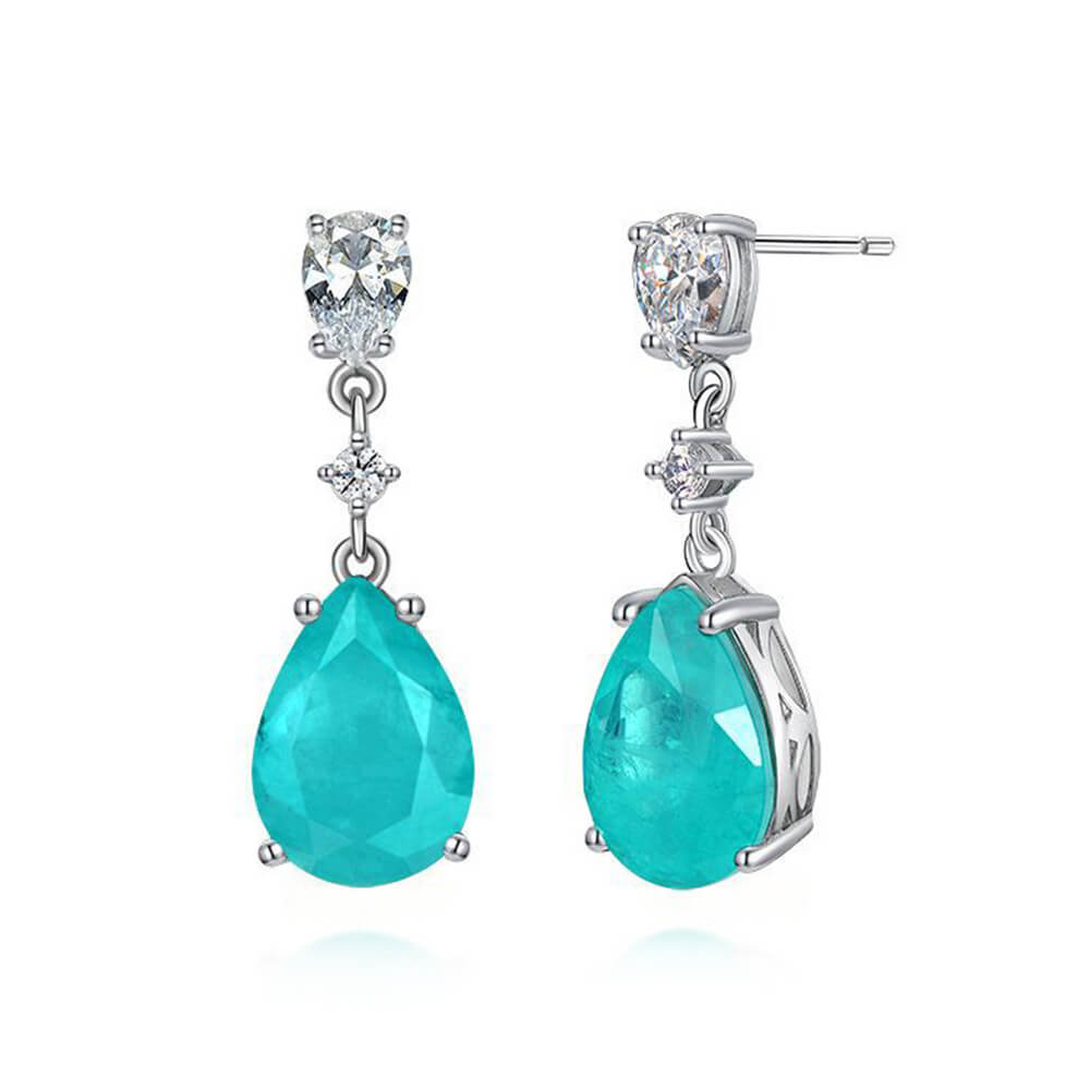 Stunning Paraiba Tourmaline & Lab Diamond Earrings, Tourmaline Earrings, 925 2024 Sterling Silver Earrings.