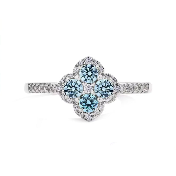 4 Leaf Clover Colored Halo Moissanite Pave Engagement Ring