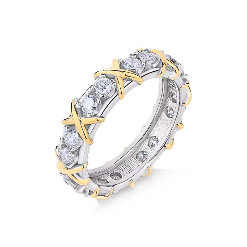 Alternating Round Moissanite And Golden Xs Eternity Wedding Band Ring,RRL-LR03933WYMOS