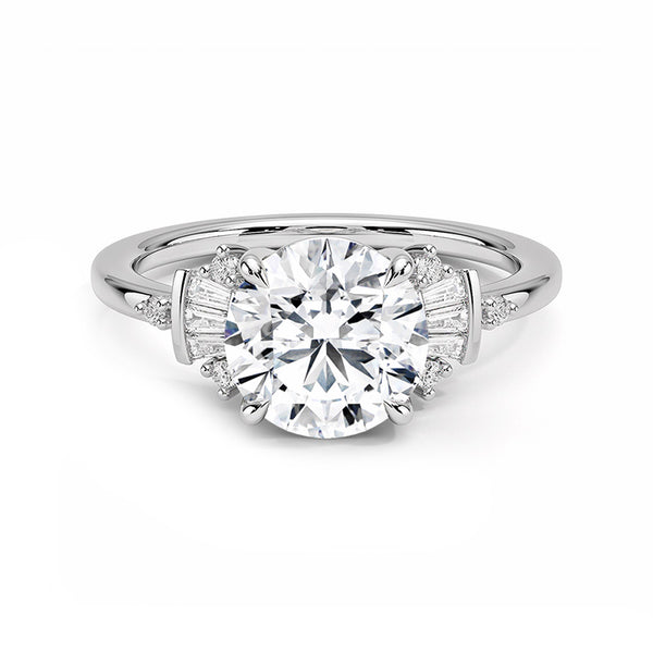 Art Deco Round Moissanite Side Stone Engagement Ring