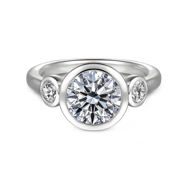 Bezel Set Three Stone Round Moissanite Engagement Ring,RRL-FA1C778-1,RRL-FA1C778-2,RRL-FA1C778-3