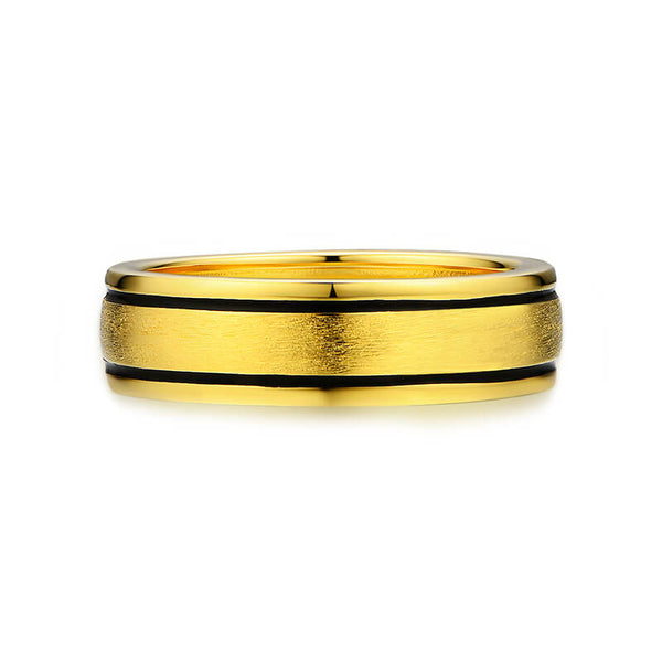 Black Enamel Matte Brush Wedding Band Ring