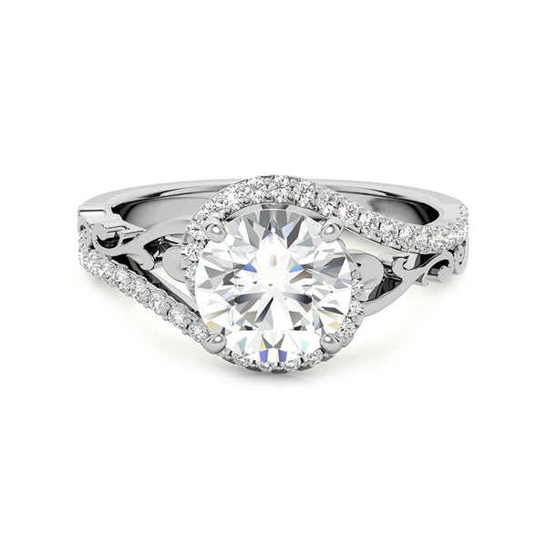 Bypass Halo Moissanite Filigree Scroll Pave Engagement Ring