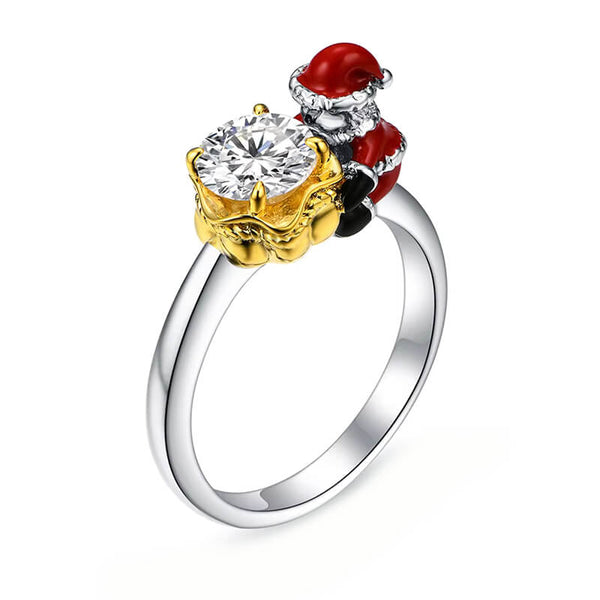 Christmas Inspired Solitaire Moissanite Enamel Engagement Ring,RRL-LR02992WYMOS