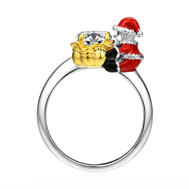 Christmas Inspired Solitaire Moissanite Enamel Engagement Ring,RRL-LR02992WYMOS