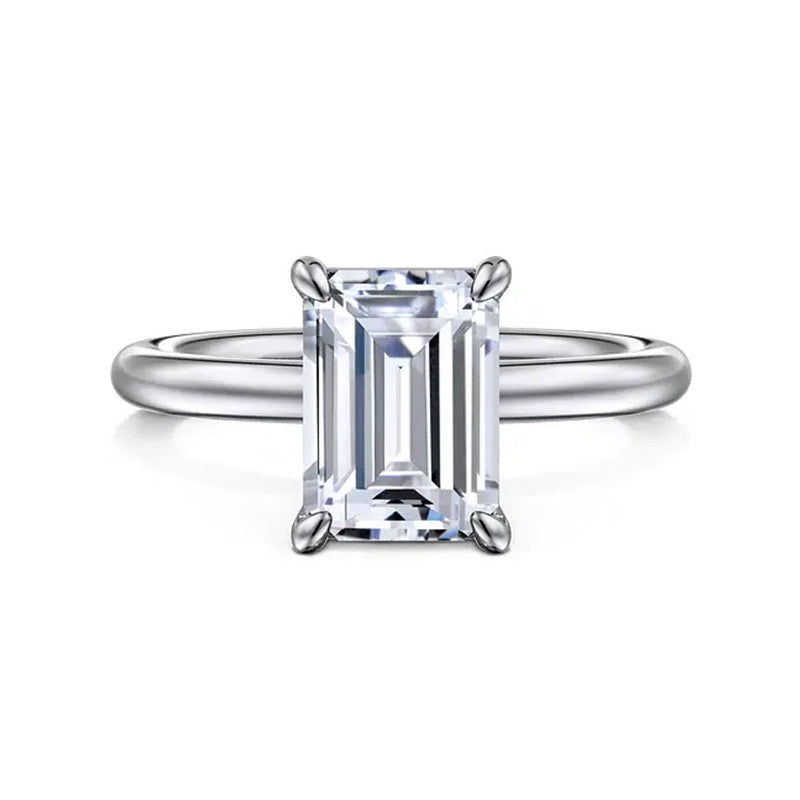 Classic Solitaire Emerald-Cut Moissanite Polish Engagement Ring ...