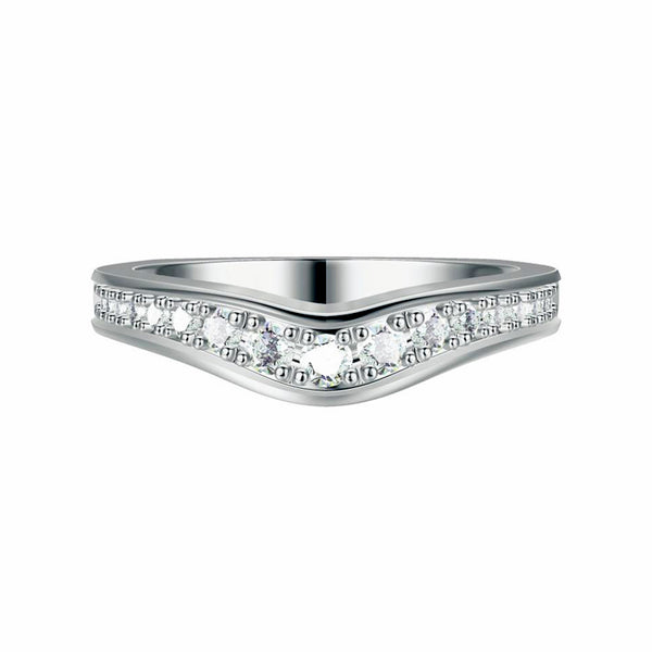 Curved Pave Moissanite Euro Half Eternity Wedding Band Ring