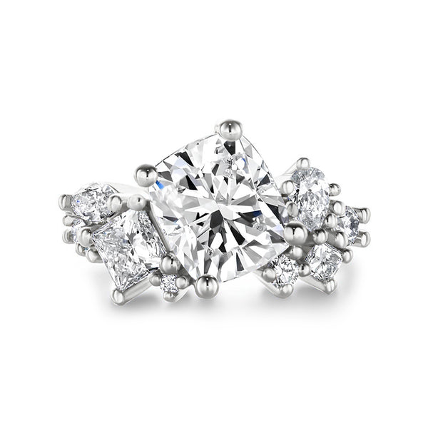 Elongated Cushion Moissanite Cluster Engagement Ring