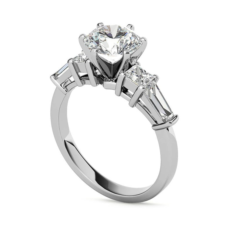 Five Stone Moissanitea With Princess And Baguette Engagement Ring,RRL-FA1C774-1,RRL-FA1C774-2,RRL-FA1C774-3