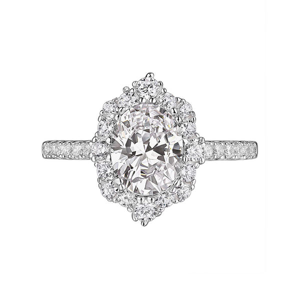 Floral Halo Oval Moissanite Pave Engagement Ring