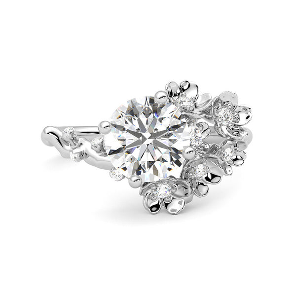 Floral Petal Round Moissanite Cluster Engagement Ring