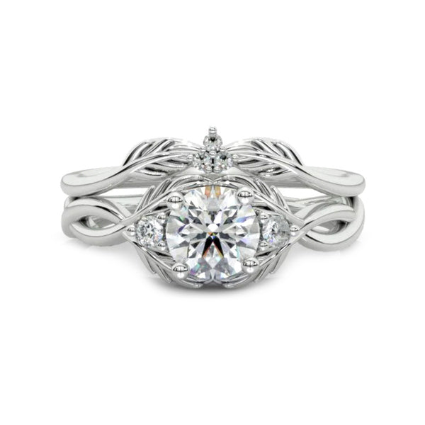 Floral Round Moissanite Twisted Bridal Set Engagement Ring