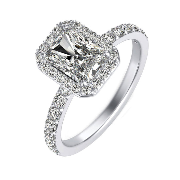 Halo Radiant Cut Moissanite Pave Engagement Ring