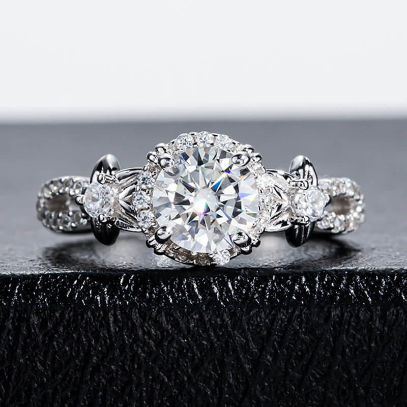 Halo Round Moissanite Star Accents Criss-Cross Pave Engagement Ring,RRL-FA1C771-1,RRL-FA1C771-2,RRL-FA1C771-3