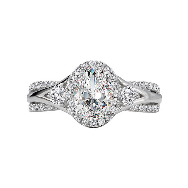 Halo Three Stone Oval Moissanite Triple Shank Pave Engagement Ring,RRL-FA1C762-1,RRL-FA1C762-2,RRL-FA1C762-3