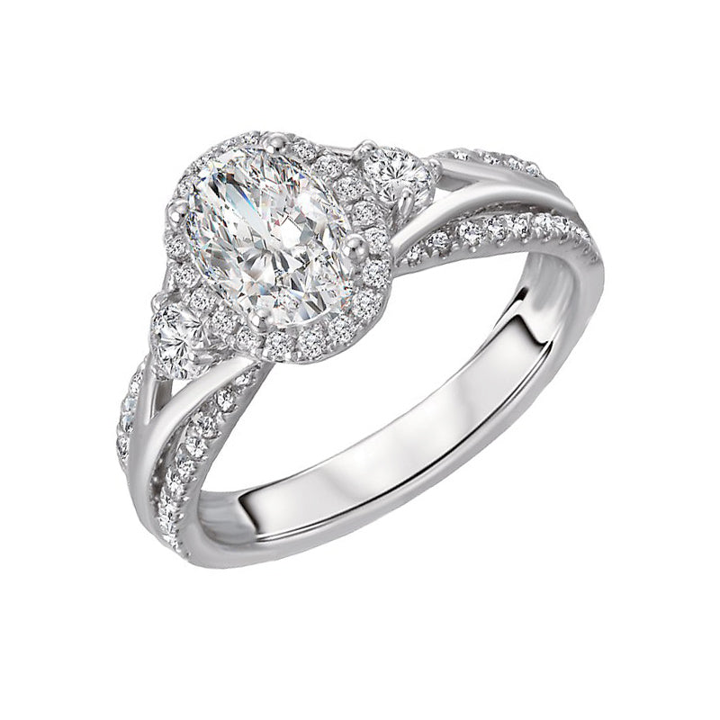 Halo Three Stone Oval Moissanite Triple Shank Pave Engagement Ring,RRL-FA1C762-1,RRL-FA1C762-2,RRL-FA1C762-3