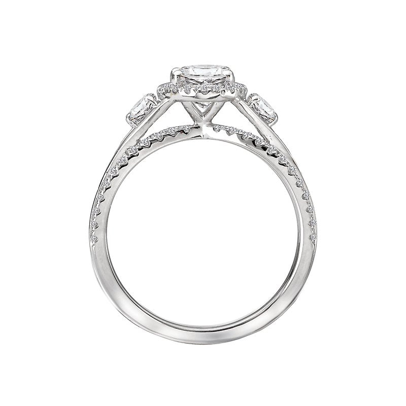 Halo Three Stone Oval Moissanite Triple Shank Pave Engagement Ring,RRL-FA1C762-1,RRL-FA1C762-2,RRL-FA1C762-3