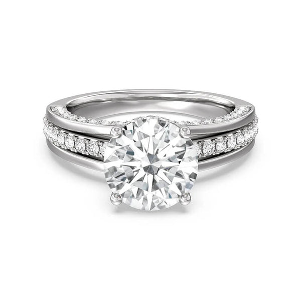 Hidden Halo Moissanite Split Shank Trio Pave Engagement Ring