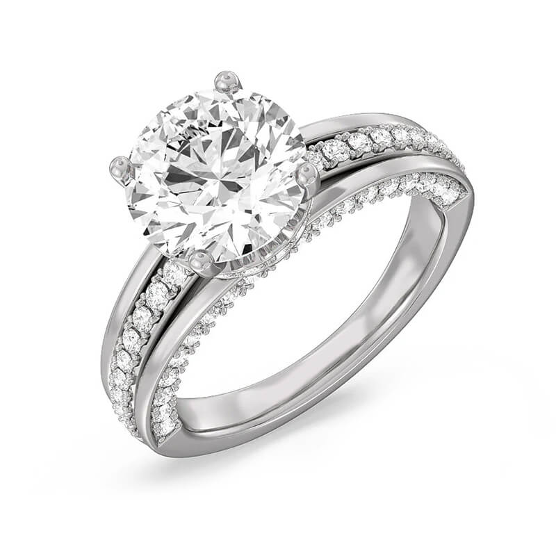 Hidden Halo Moissanite Split Shank Trio Pave Engagement Ring,RRL-FA1C784-1,RRL-FA1C784-2,RRL-FA1C784-3