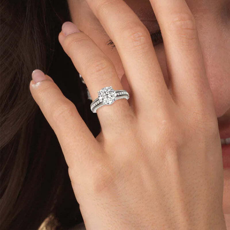 Hidden Halo Moissanite Split Shank Trio Pave Engagement Ring,RRL-FA1C784-1,RRL-FA1C784-2,RRL-FA1C784-3