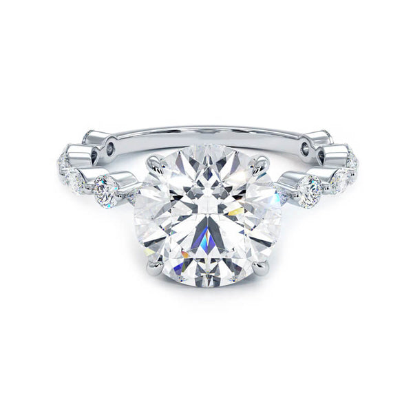 Hidden Halo Round Moissanite Alternating Round And Marquise Engagement Ring,RRL-FA1C780-1,RRL-FA1C780-2,RRL-FA1C780-3