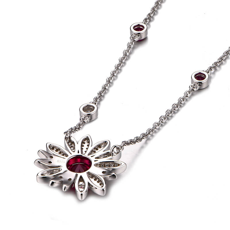 Leaf Halo Ruby Cluster Necklace In Sterling Silver - ReadYourHeart