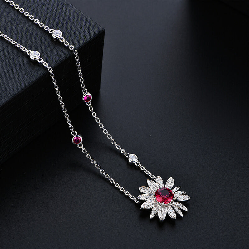 Leaf Halo Ruby Cluster Necklace In Sterling Silver - ReadYourHeart