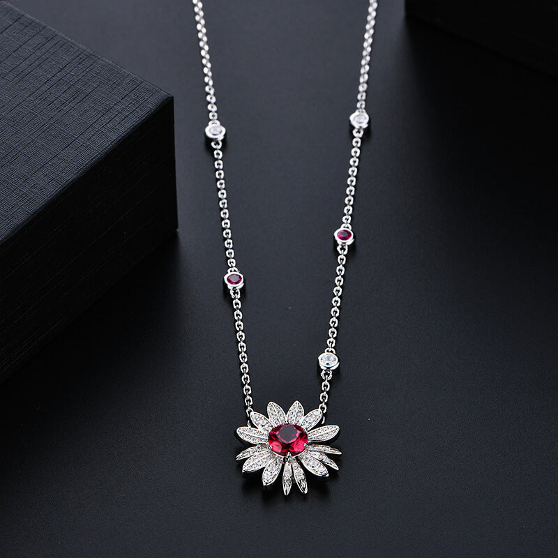 Leaf Halo Ruby Cluster Necklace In Sterling Silver - ReadYourHeart