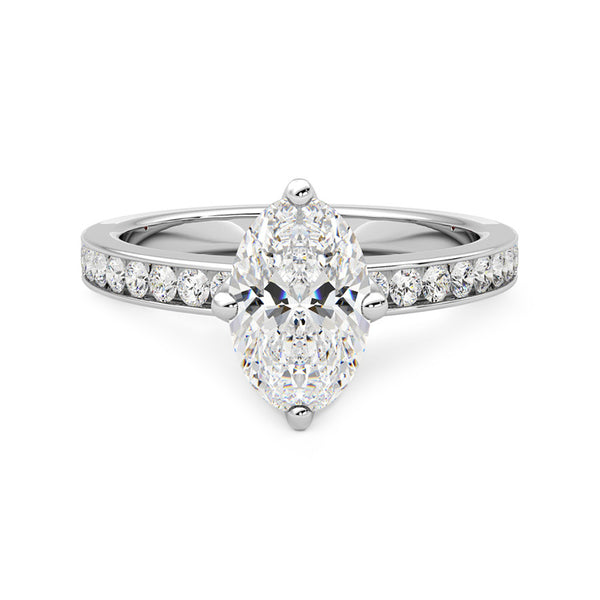 Marquise Cut Moissanite Channel-Set Side Stone Engagement Ring