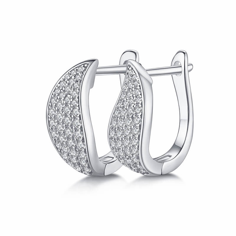 Moissanite Leaf Pave Hoop Earrings In Sterling Silver - ReadYourHeart