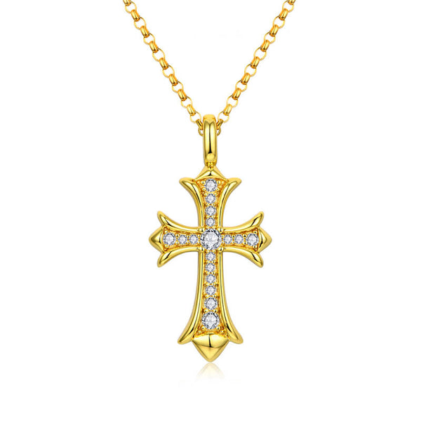 Moissanite Vintage Cross Necklace In Sterling Silver