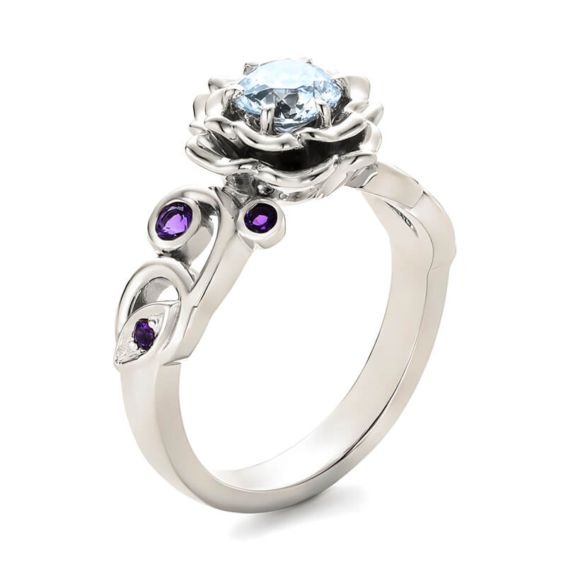 Organic Flower Petals Round Moissanite And Amethyst Engagement Ring,RRL-FA1C786-1S,RRL-FA1C786-2S,RRL-FA1C786-3S,RRL-FA1C786-1Y,RRL-FA1C786-2Y,RRL-FA1C786-3Y