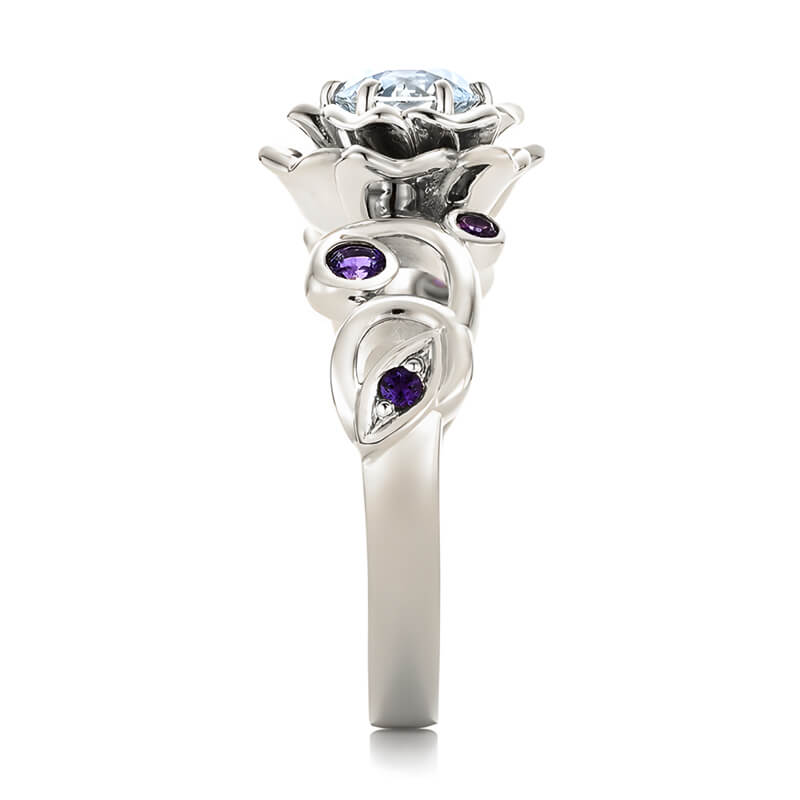 Organic Flower Petals Round Moissanite And Amethyst Engagement Ring,RRL-FA1C786-1S,RRL-FA1C786-2S,RRL-FA1C786-3S,RRL-FA1C786-1Y,RRL-FA1C786-2Y,RRL-FA1C786-3Y