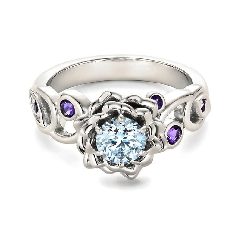 Organic Flower Petals Round Moissanite And Amethyst Engagement Ring,RRL-FA1C786-1S,RRL-FA1C786-2S,RRL-FA1C786-3S,RRL-FA1C786-1Y,RRL-FA1C786-2Y,RRL-FA1C786-3Y