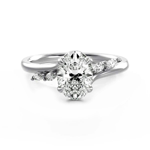 Oval Cut Moissanite Bypass Marquise Accents Engagement Ring