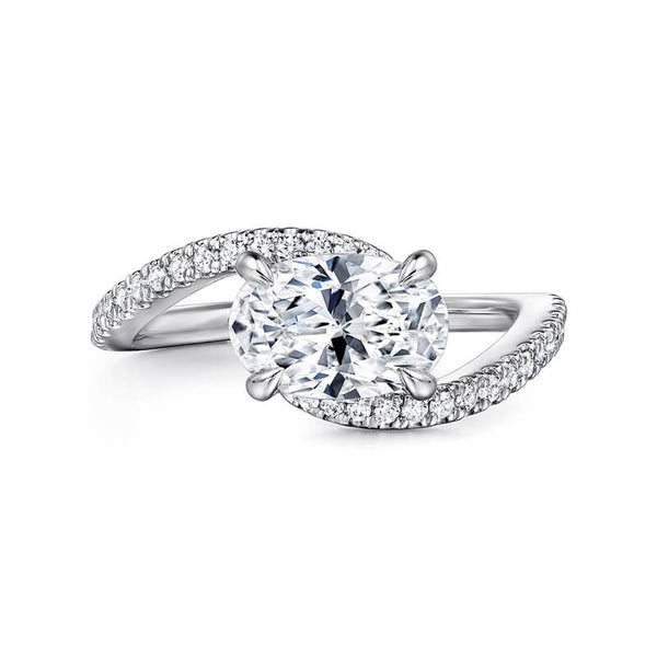 Oval Cut Moissanite Bypass Pave Engagement Ring