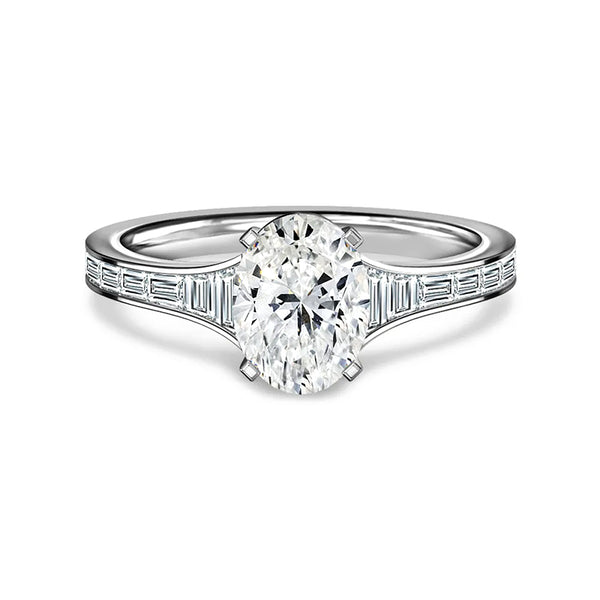 Oval Cut Moissanite Channel-Set Baguette Accents Engagement Ring