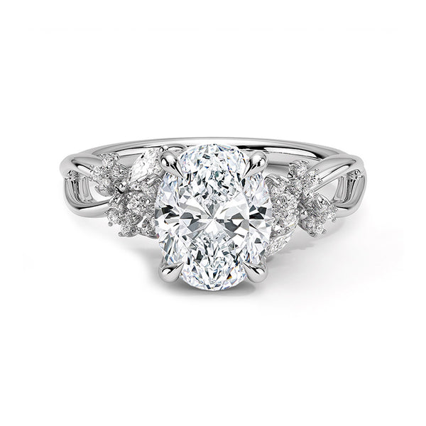 Oval Cut Moissanite Floral Cluster Twisted Engagement Ring