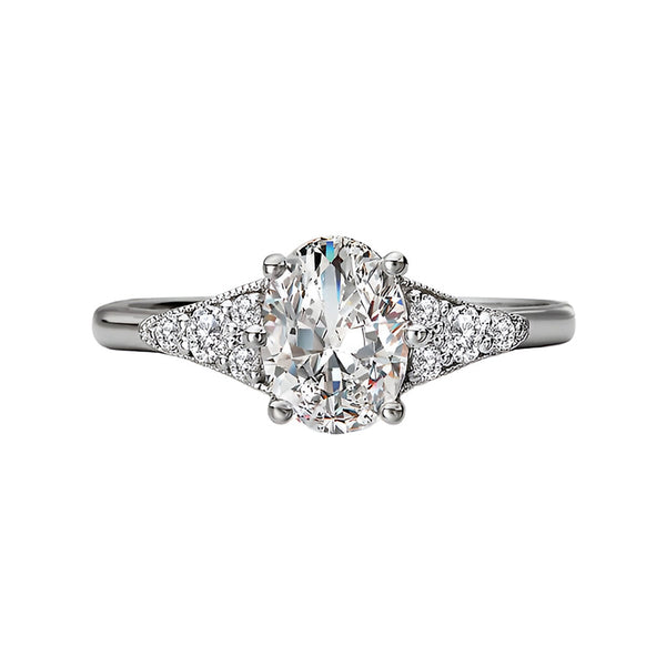 Oval Cut Moissanite With Side Stone Milgrain Engagement Ring