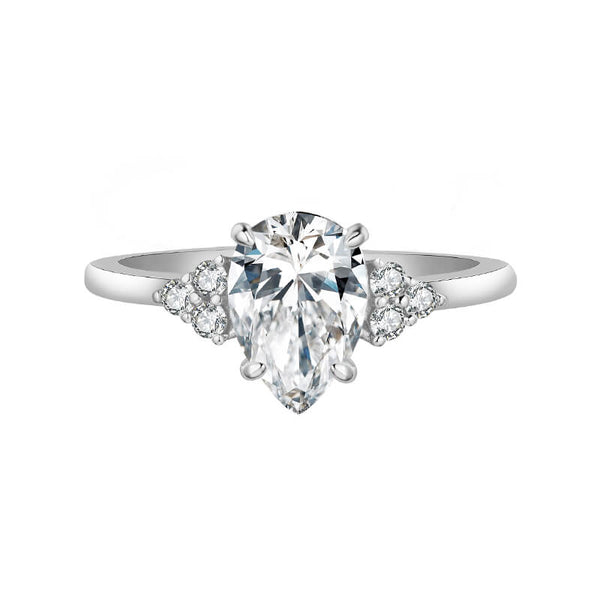 Pear Moissanite With Cluster Round Side Stone Engagement Ring