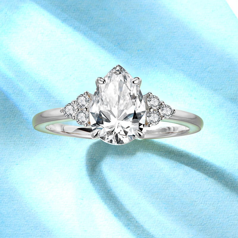 Pear Moissanite With Cluster Round Side Stone Engagement Ring,RRL-LR03146WMOS-S