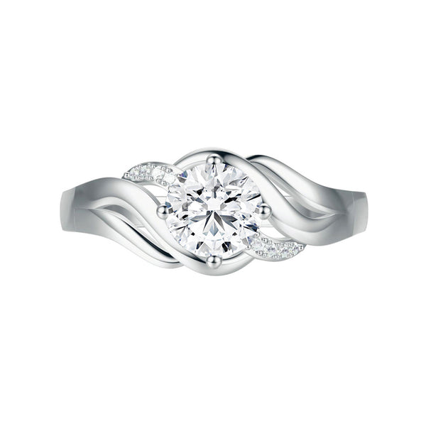 Round Moissanite Bypass Split Shank Pave Engagement Ring