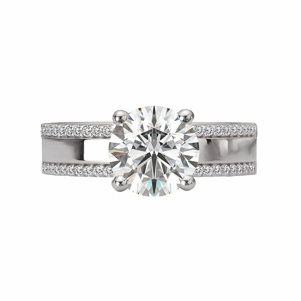 Round Moissanite Double Row Pave Wide Engagement Ring