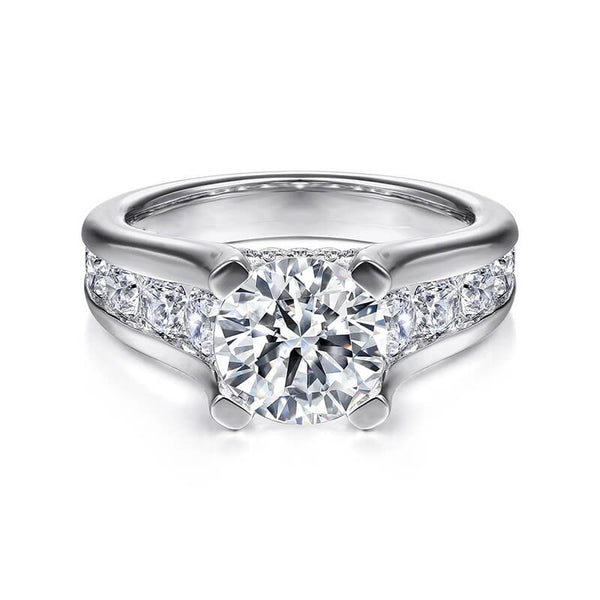 Round Moissanite Graduated Channel Set Accents Engagement Ring