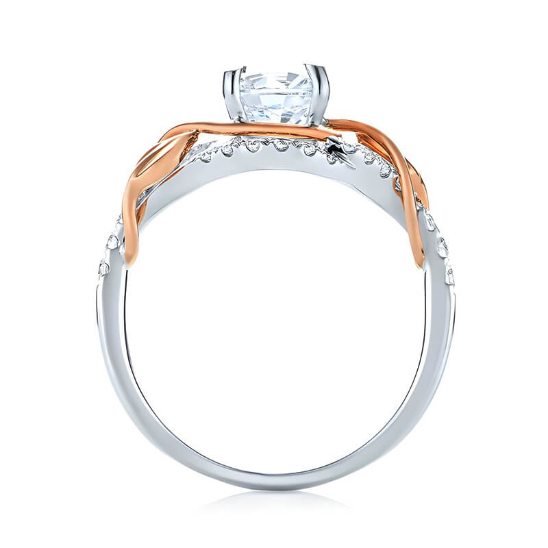 Round Moissanite Intertwined Rose Gold Leaves Pave Engagement Ring,RRL-FA1C788-1,RRL-FA1C788-2,RRL-FA1C788-3