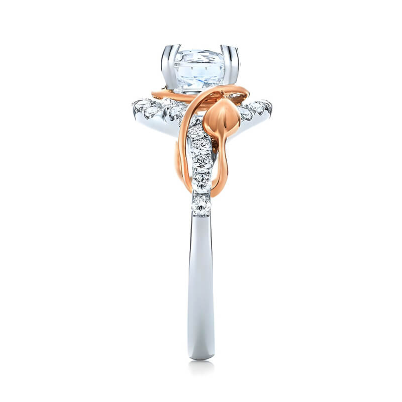 Round Moissanite Intertwined Rose Gold Leaves Pave Engagement Ring,RRL-FA1C788-1,RRL-FA1C788-2,RRL-FA1C788-3