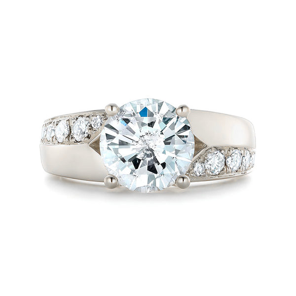 Round Moissanite Offset Side Stone Row Engagement Ring