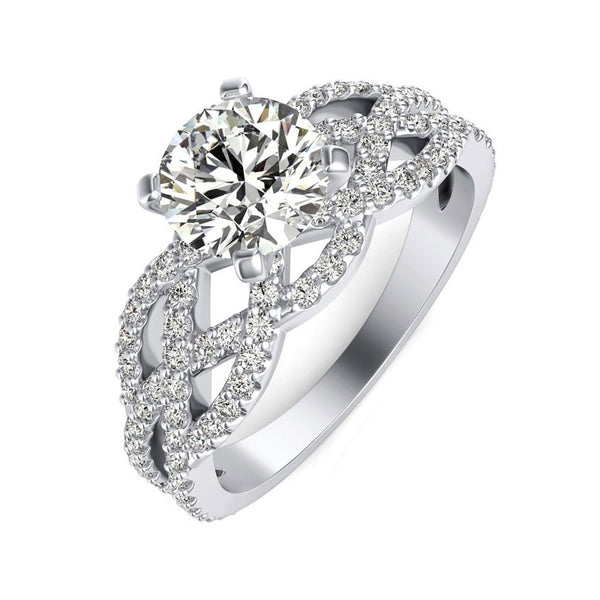 Round Moissanite Split Shank Double Twisted Pave Engagement Ring