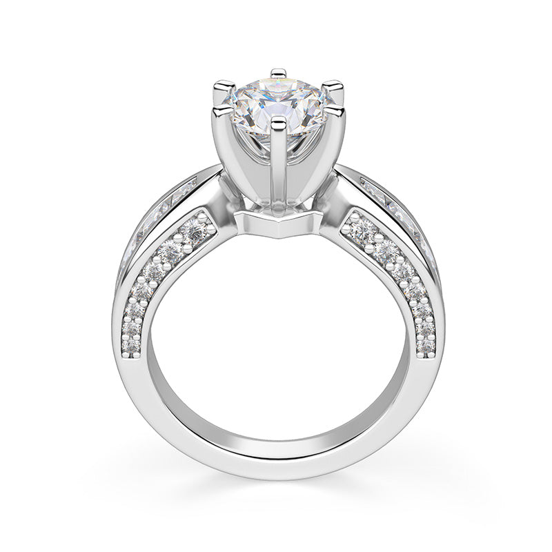 Round Moissanite Tapered Gradient Channel Set Engagement Ring,RRL-FA1C765-1,RRL-FA1C765-2,RRL-FA1C765-3