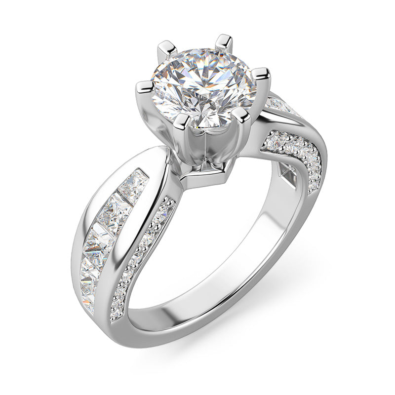 Round Moissanite Tapered Gradient Channel Set Engagement Ring,RRL-FA1C765-1,RRL-FA1C765-2,RRL-FA1C765-3